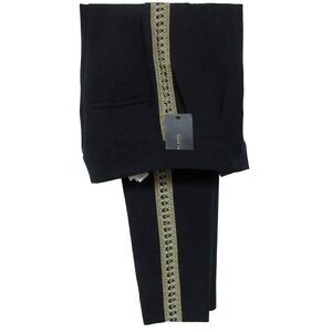 Zara Basic Black Slim Leg Dress Pants Gold Side Leg Embellished Trim Sz S NEW